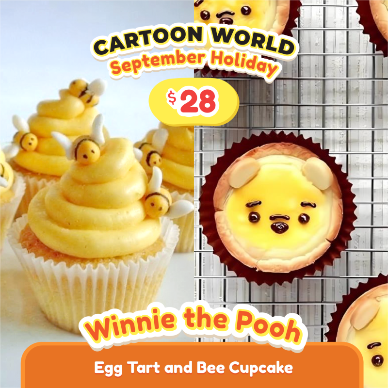 Pooh egg tart and bee cupcake
