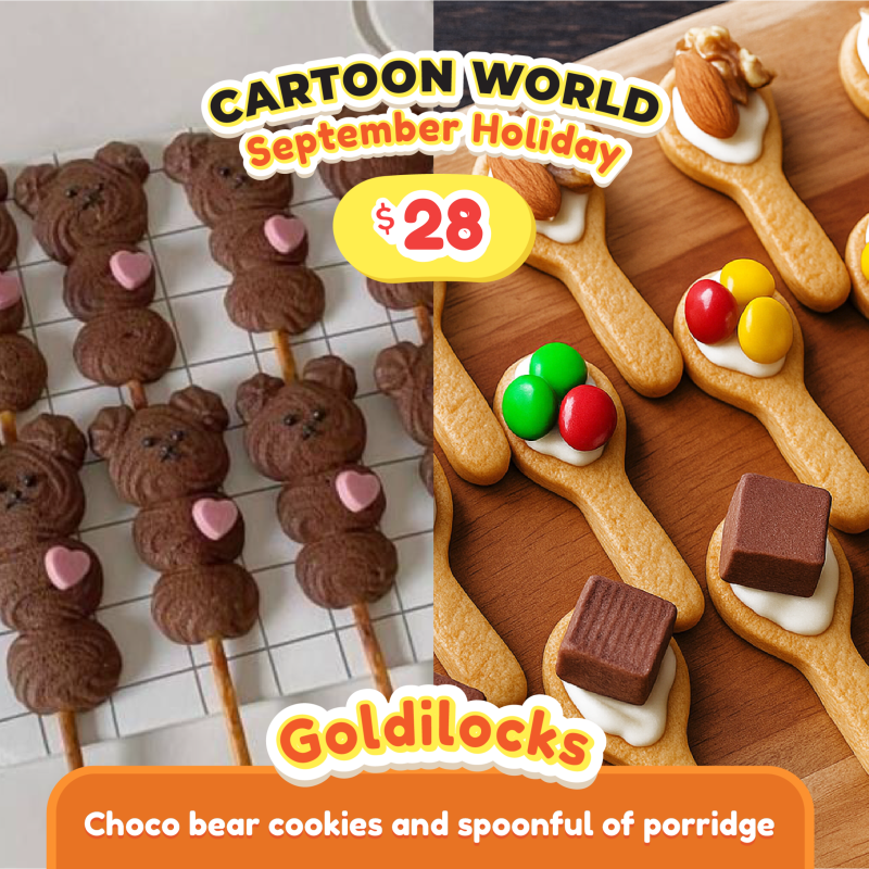 goldilocks choco bear cookies and spoonful of porridge